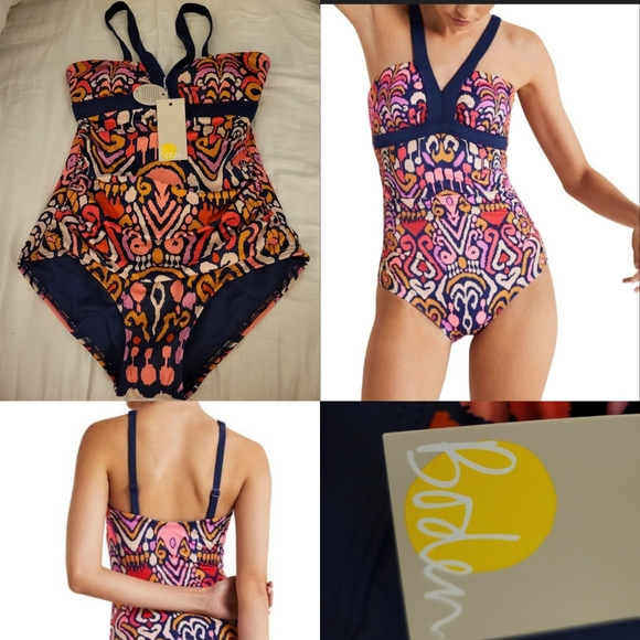 Boden Other - $115 NEW BODEN NAVY PINK CORAL TAN ADJUSTABLE ONE PIECE SWIMSUIT 2 SMALL NWT